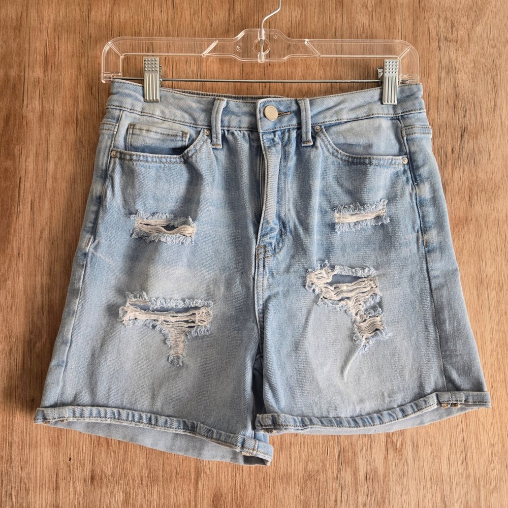 Simple Society High Rise Distressed Denim Shorts Light Wash Size 9/29 Mom Jeans